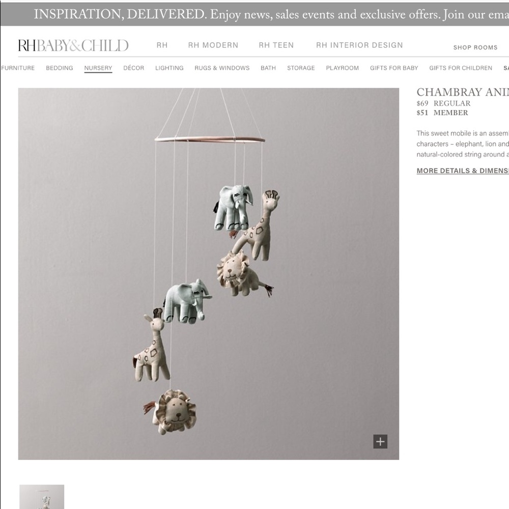 Chambray animal mobile restoration hardware baby